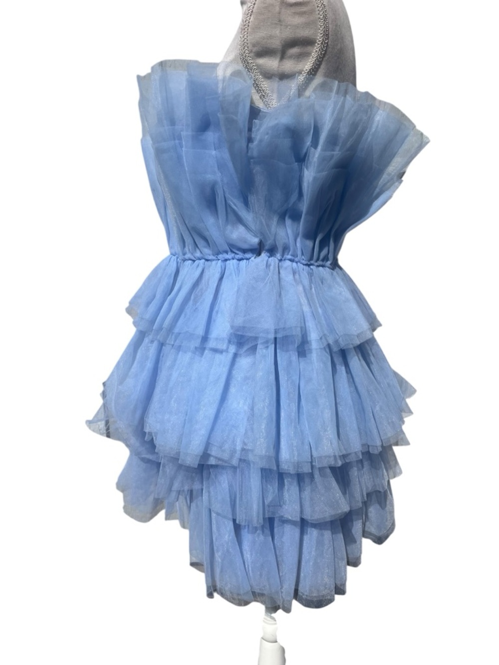 Mable Dusty Blue Tulle Mini Dress Strapless Tiered Ruffle Party Prom M - Picture 3 of 11